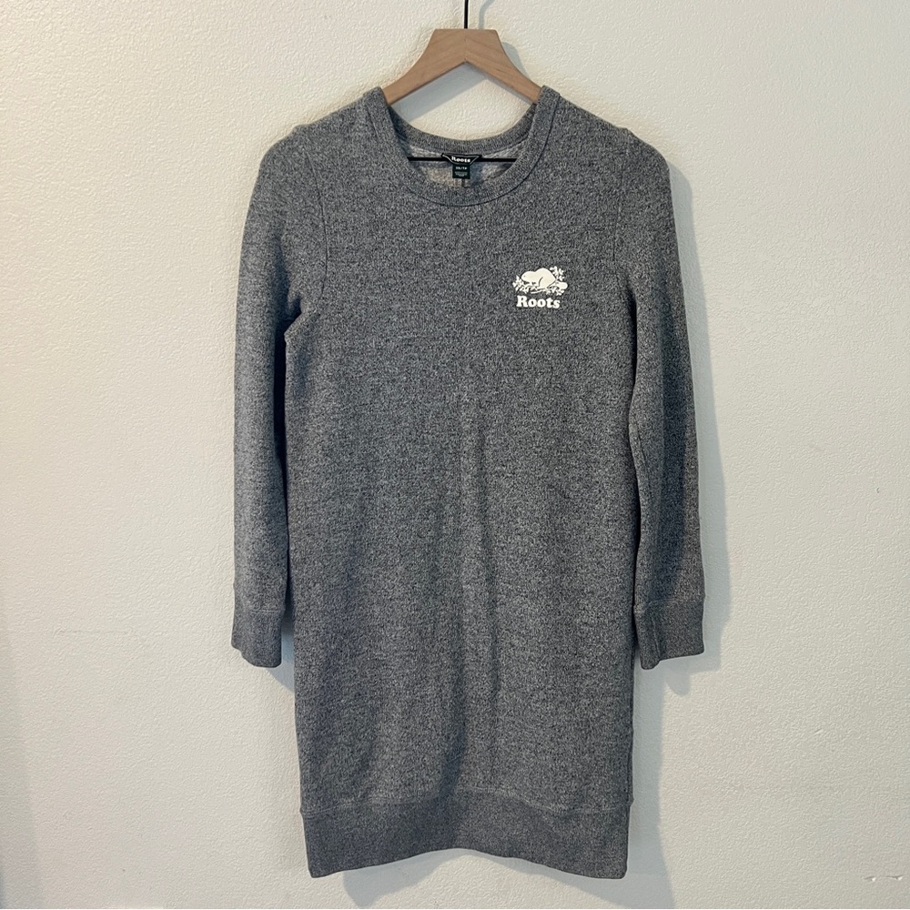 Roots Heather Gray Crew Neck Long Sleeve Plush Sweatshirt Dress Casual Size XS‎